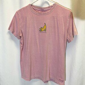 Life is Good Downward Dog Pink Boxy Shaped Tee